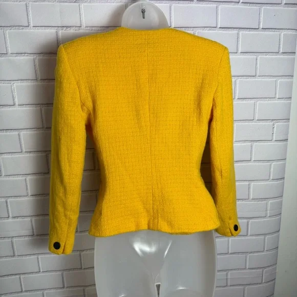 Jones New York 100% Wool Double-Breasted Blazer - Yellow - Women's Size 6 - Picture 6 of 10